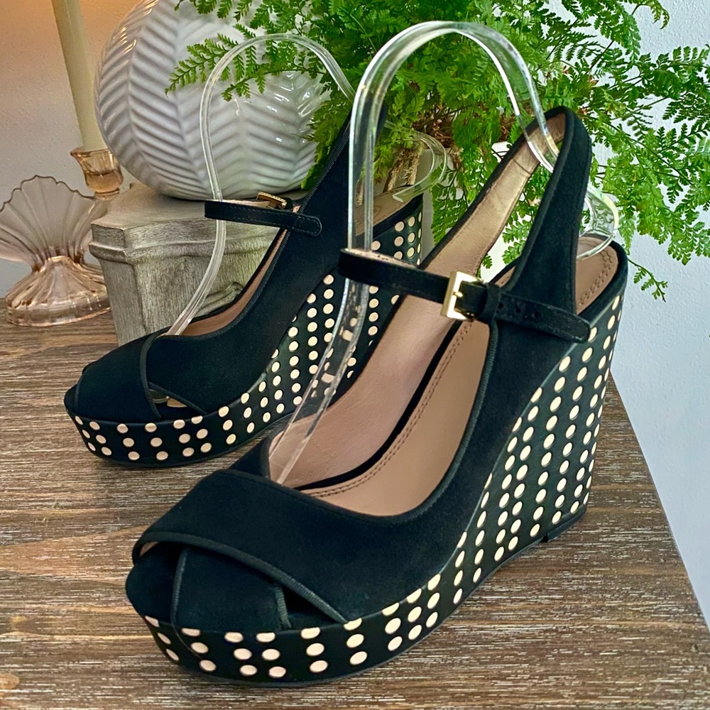 Tory Burch Ollie Black Suede Platform Wedge Slingback Heel Sandals Womens 8 M - Picture 3 of 15